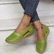 Melba Lane - green cutout slip on shoes with low wedge, worn on model, AU women's sizes