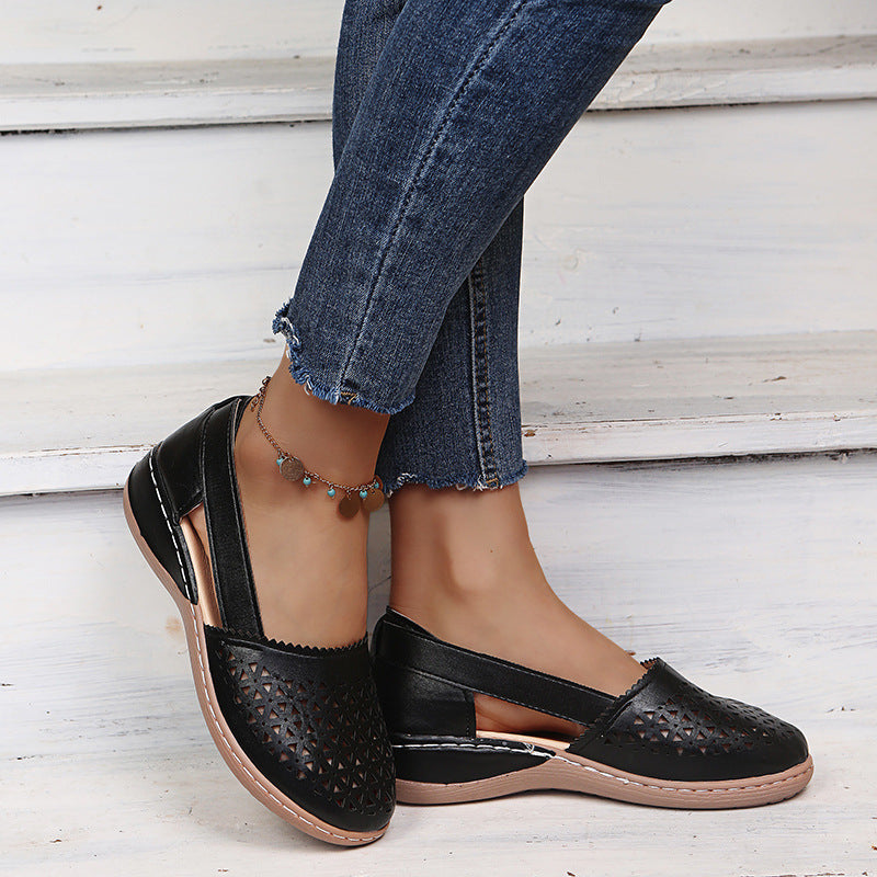 Melba Lane - black cutout slip on shoes with elastic panel, worn view, AU women's sizes