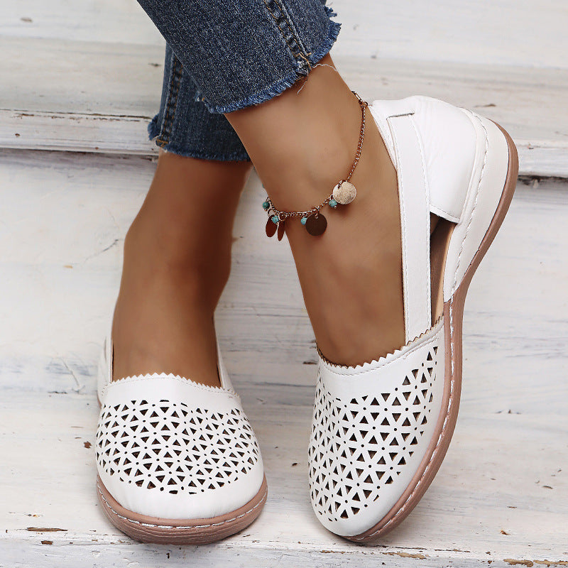 Melba Lane - white cutout slip on shoes with low wedge, close side view, AU women's sizes