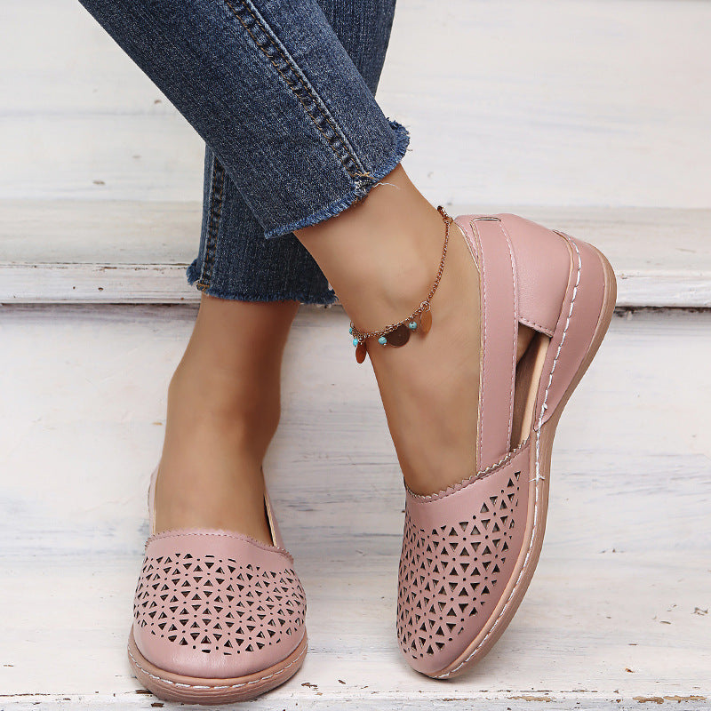 Melba Lane - rose gold perforated slip on shoes, worn with cropped jeans, AU women's sizes