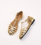 Melba Lane - gold woven leather ankle strap flats, pair photographed from above, AU women's sizes