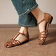 Melba Lane - brown woven leather ankle strap flats, worn with wide leg jeans, AU women's sizes
