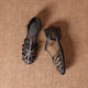 Melba Lane - dark brown woven leather ankle strap flats, pair flat lay view, AU women's sizes