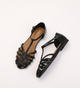 Melba Lane - black woven leather ankle strap flats, pair photographed from above, AU women's sizes