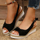 Melba Lane - black bow espadrille wedge sandals, worn side view on jute, AU women's sizes