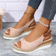 Melba Lane - pink bow espadrille wedge sandals, worn side view with denim, AU women's sizes