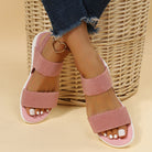 Melba Lane - pink stretch strap platform sandals, worn front view with jeans, AU women's sizes