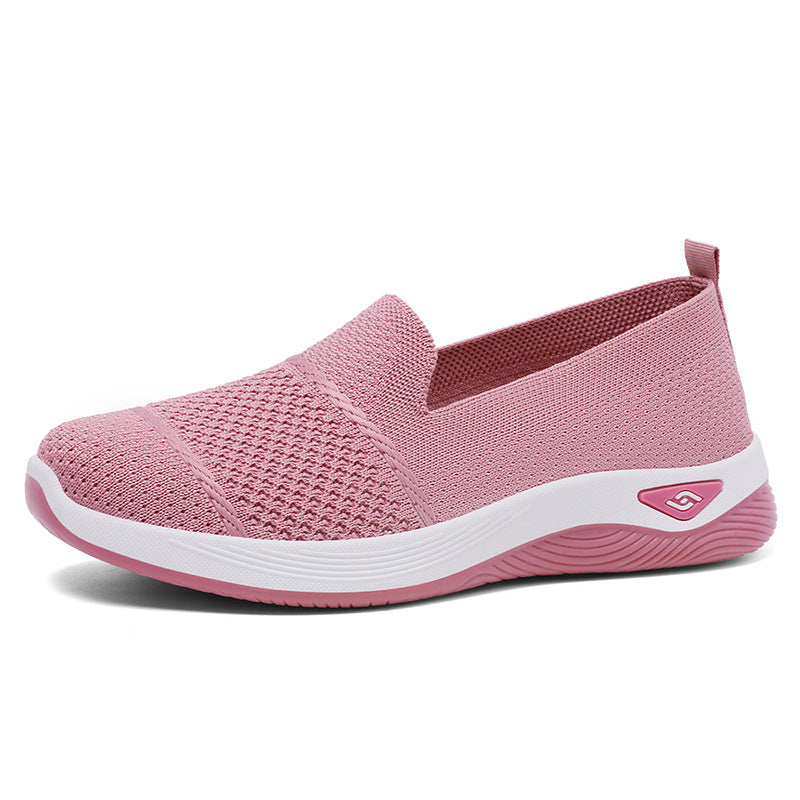 Melba Lane - pink knit slip on walking shoes, single shoe from the side, AU women's sizes