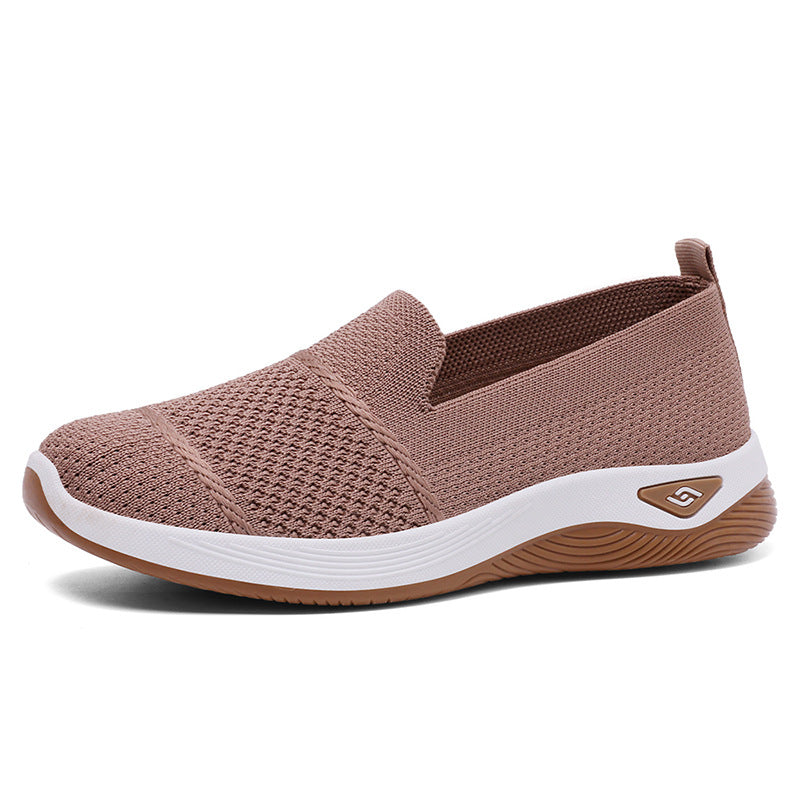 Melba Lane - brown knit slip on walking shoes, single shoe from the side, AU women's sizes