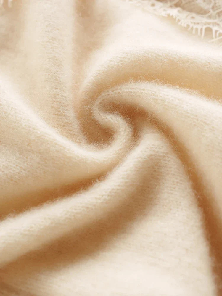 Melba Lane - white lace panel knit cardigan, soft knit fabric close up, AU women's sizes
