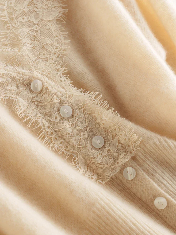 Melba Lane - white lace panel knit cardigan, lace trim and buttons detail, AU women's sizes