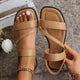 Melba Lane - tan cross strap flat sandals with an elastic heel, worn view, AU women's sizes
