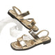 Melba Lane - gold cross strap flat sandals, studio pair view from the side, AU women's sizes