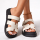 Melba Lane - white and black cushioned platform sandals, paired worn view, AU women's sizes