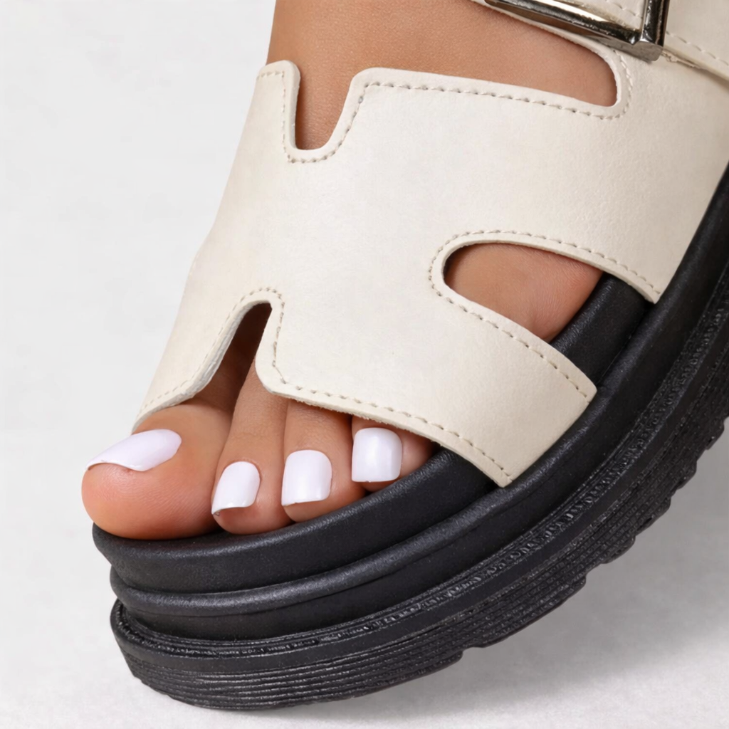 Melba Lane - white cushioned platform sandals, close side profile detail, AU women's sizes