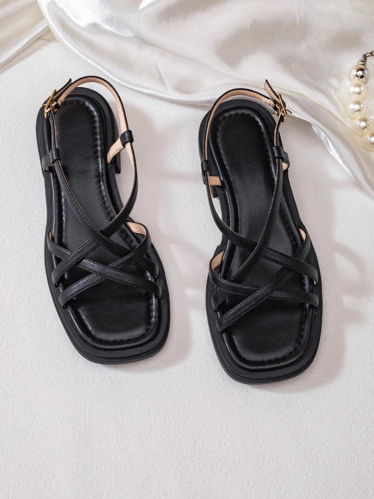 Melba Lane - black strappy block heel sandals, pair photographed from above, AU women's sizes