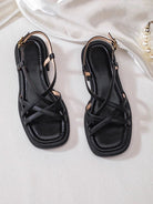 Melba Lane - black strappy block heel sandals, pair photographed from above, AU women's sizes