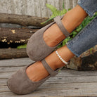 Melba Lane - grey rounded toe Mary Jane flats, worn with straight jeans, AU women's sizes