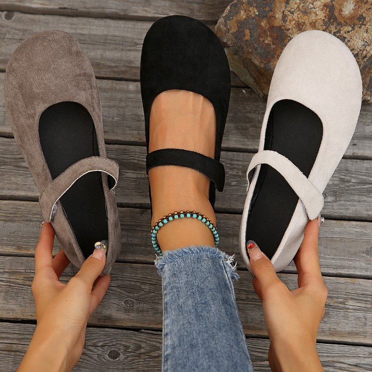 Melba Lane - black rounded toe Mary Jane flats, shown beside the beige pair, AU women's sizes