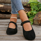 Melba Lane - black rounded toe Mary Jane flats, worn with cropped jeans, AU women's sizes