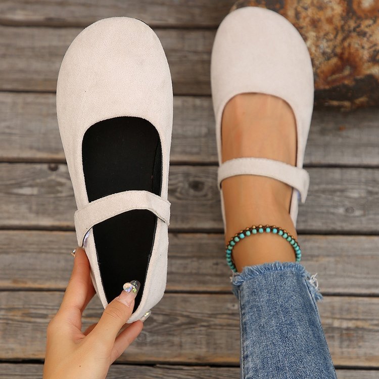 Melba Lane - beige rounded toe Mary Jane flats, pair photographed from above, AU women's sizes