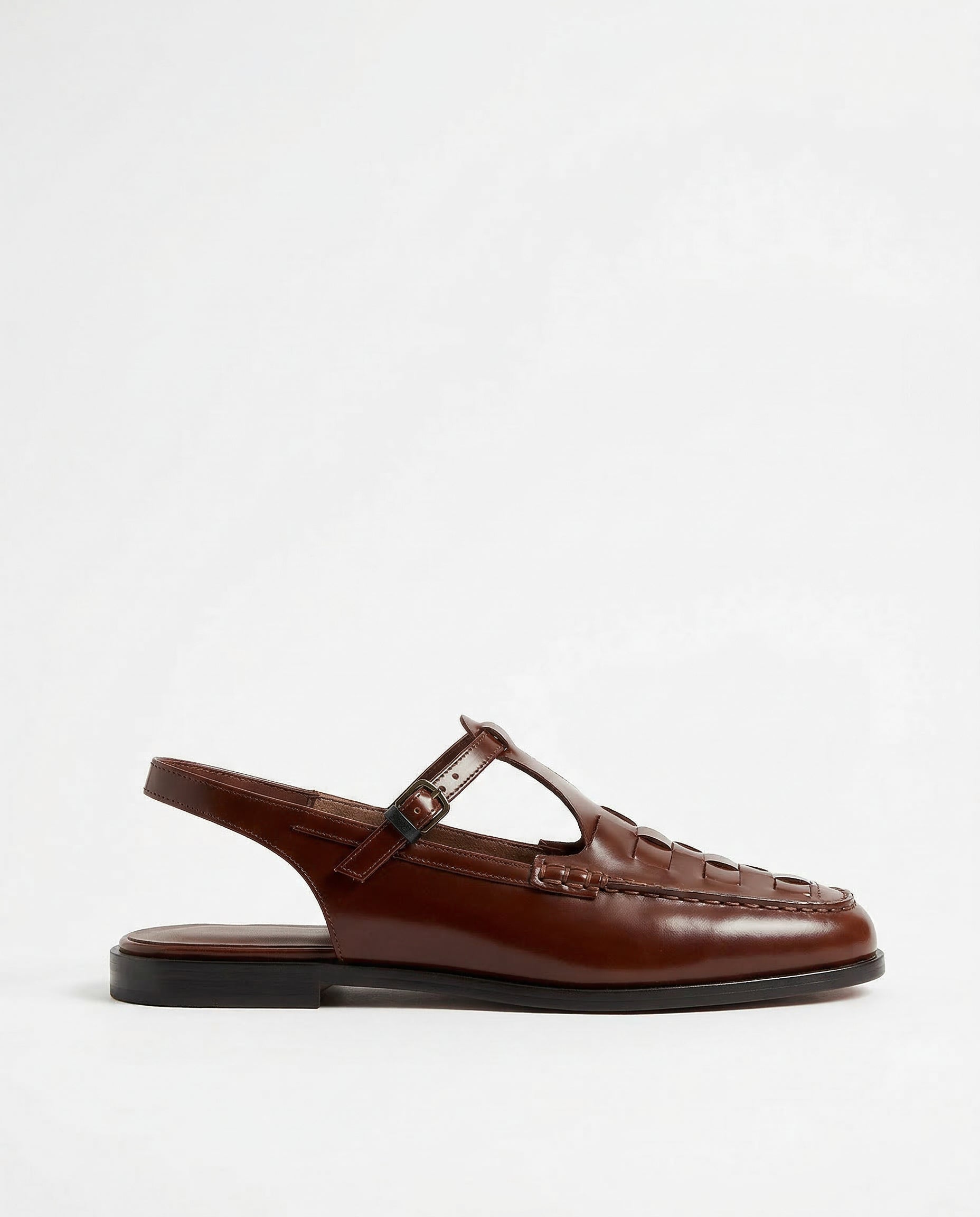 Melba Lane - brown woven slingback flats with a T-bar strap, side view, AU women's sizes