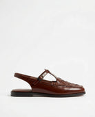 Melba Lane - brown woven slingback flats with a T-bar strap, side view, AU women's sizes