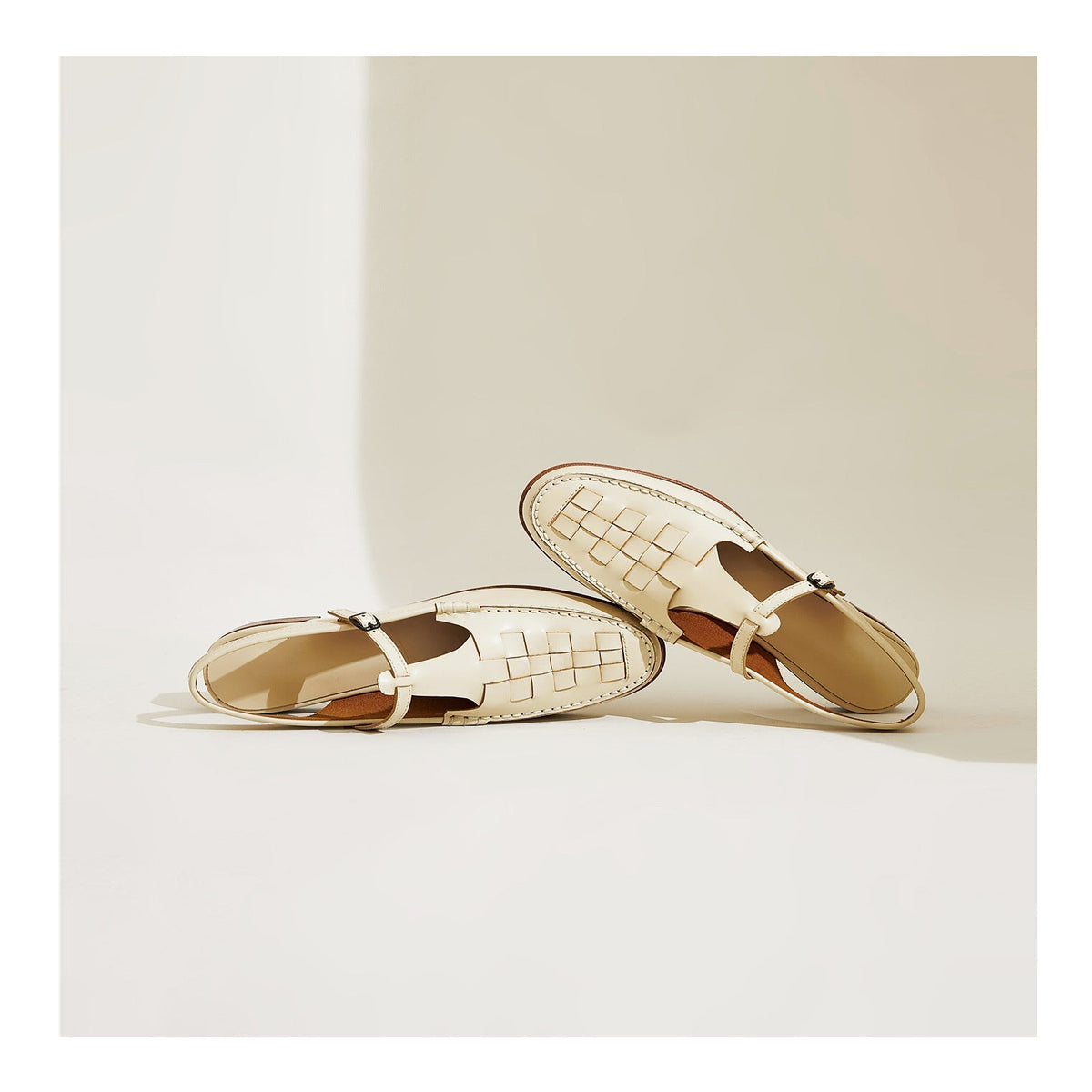 Melba Lane - cream woven slingback flats, pair angled on a pale backdrop, AU women's sizes