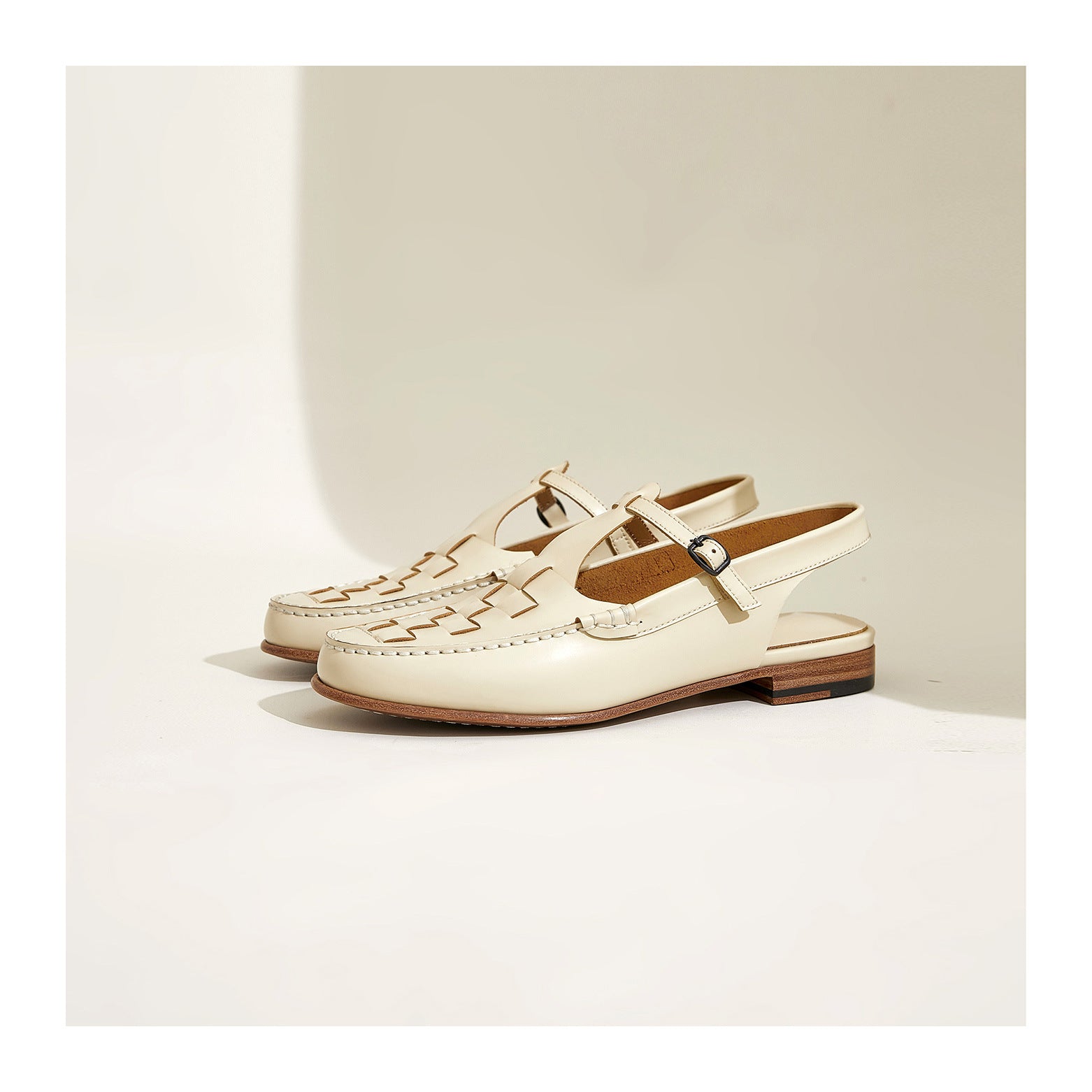 Melba Lane - cream woven slingback flats, single shoe from the side, AU women's sizes