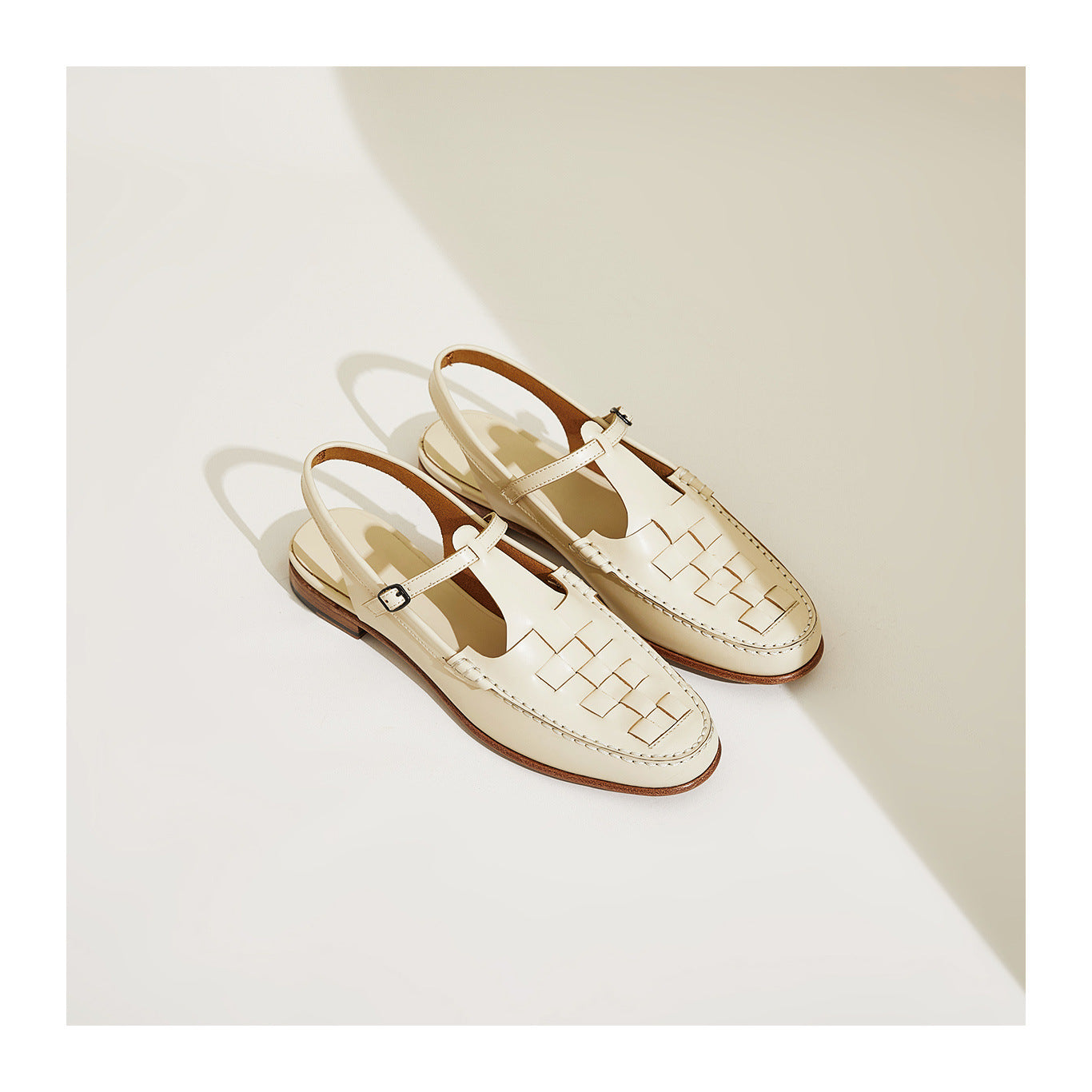 Melba Lane - cream woven slingback flats, pair with the buckle showing, AU women's sizes