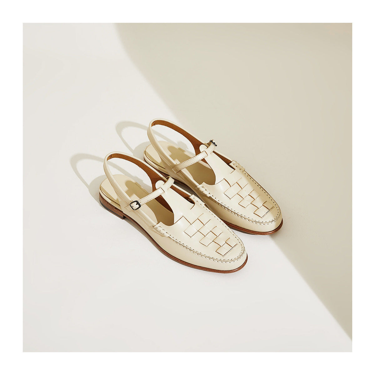 Melba Lane - cream woven slingback flats, pair with the buckle showing, AU women's sizes