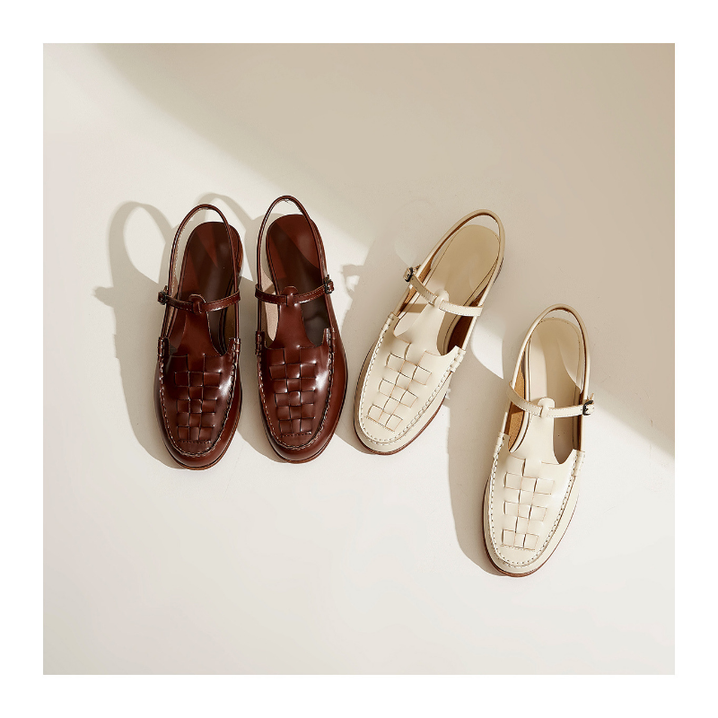 Melba Lane - brown and cream woven slingback flats, flat lay of both pairs, AU women's sizes