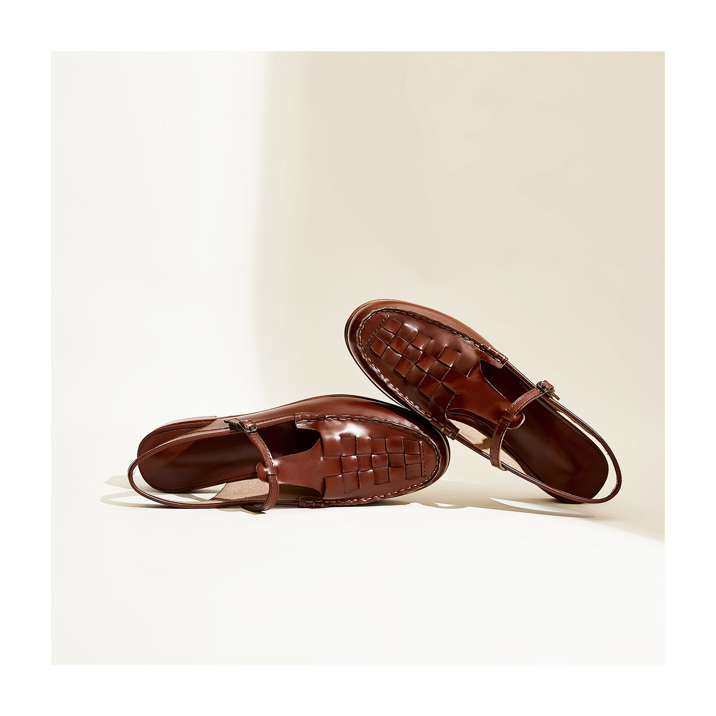 Melba Lane - brown woven slingback flats, pair against a studio backdrop, AU women's sizes