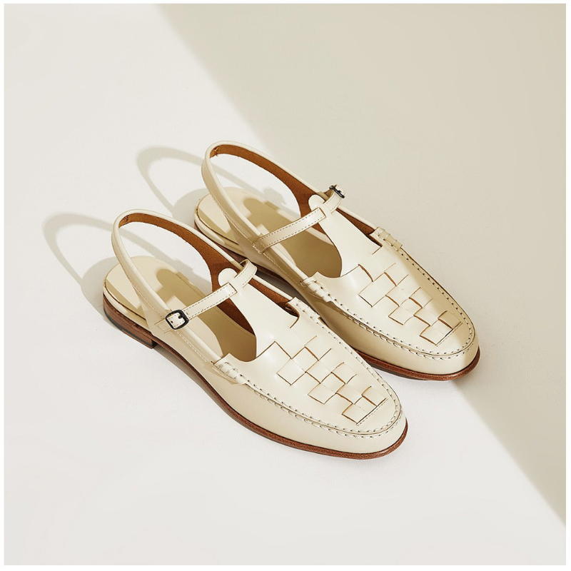 Melba Lane - cream woven slingback flats, pair photographed from above, AU women's sizes